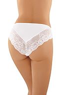 Romantic cheeky panties, plain front, partially lace back